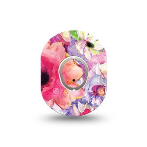ExpressionMed Watercolor Red Flowers Dexcom G7 Mini Tape, Dexcom Stelo Glucose Biosensor System, Single Tape and Single Sticker Striking Watercolor Flowers Patch Continuous Glucose Monitor Design
