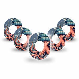ExpressionMed Hipster Octopus Dexcom G7 Mini Tape, Dexcom Stelo Glucose Biosensor System,  5-Pack Hipster Lifestyle Octopus Patch Continuous Glucose Monitor Design
