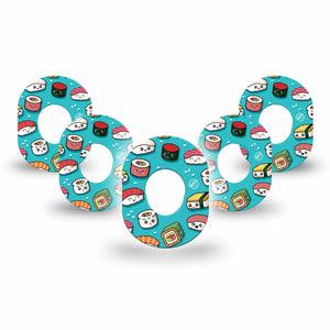 ExpressionMed Silly Sushi Dexcom G7 Mini Tape, Dexcom Stelo Glucose Biosensor System,  5-Pack Japanese Sushi Friends Patch Continuous Glucose Monitor Design