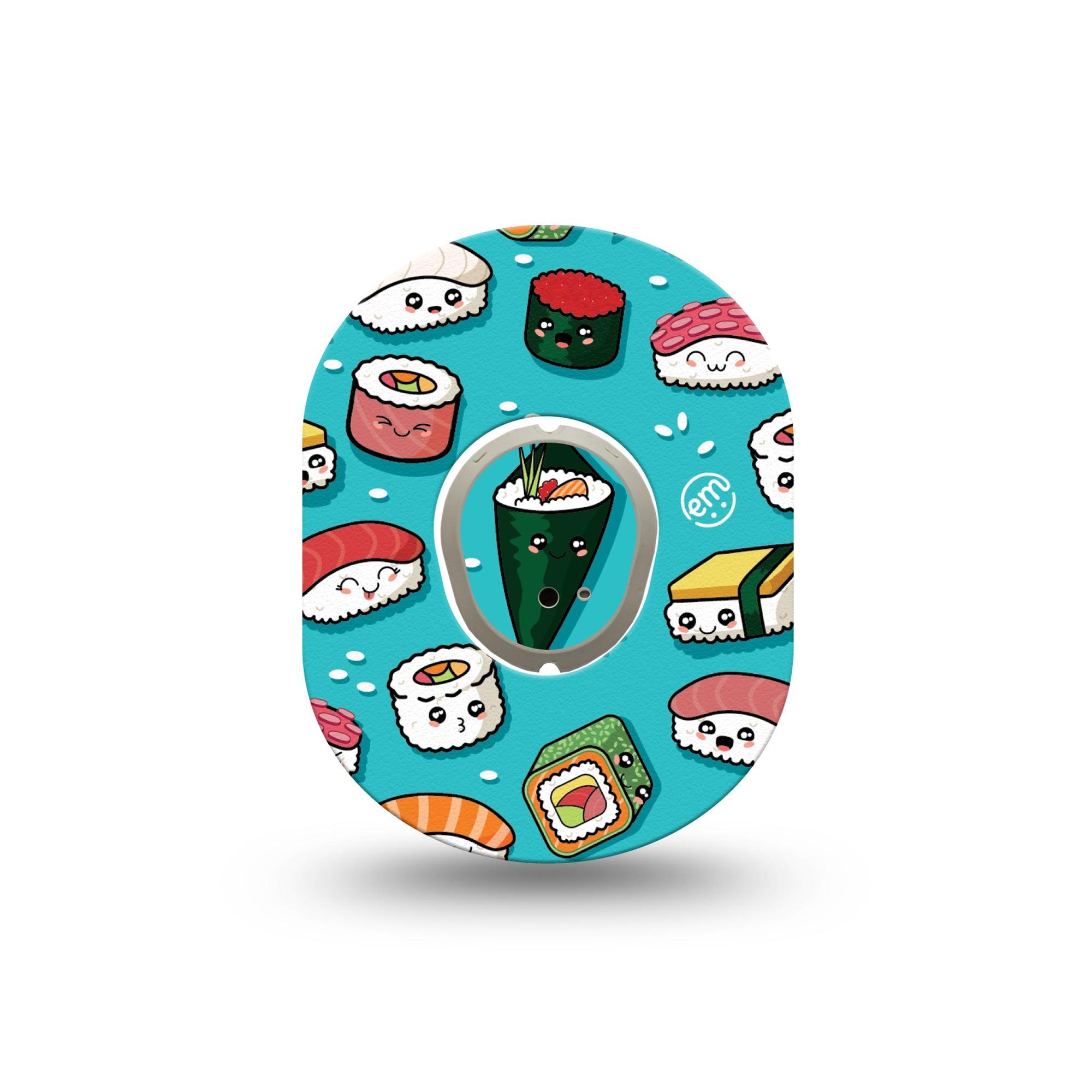 ExpressionMed Silly Sushi Dexcom G7 Mini Tape, Dexcom Stelo Glucose Biosensor System,  Single Tape and Single Sticker Fun Sushi Rolls Patch Continuous Glucose Monitor Design