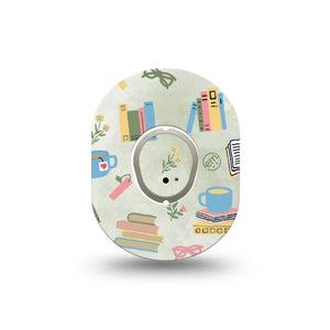 ExpressionMed Cozy Books Dexcom G7 Mini Tape, Dexcom Stelo Glucose Biosensor System,  Single Tape and Single Sticker Warm and Inviting Book Theme Patch Continuous Glucose Monitor Design