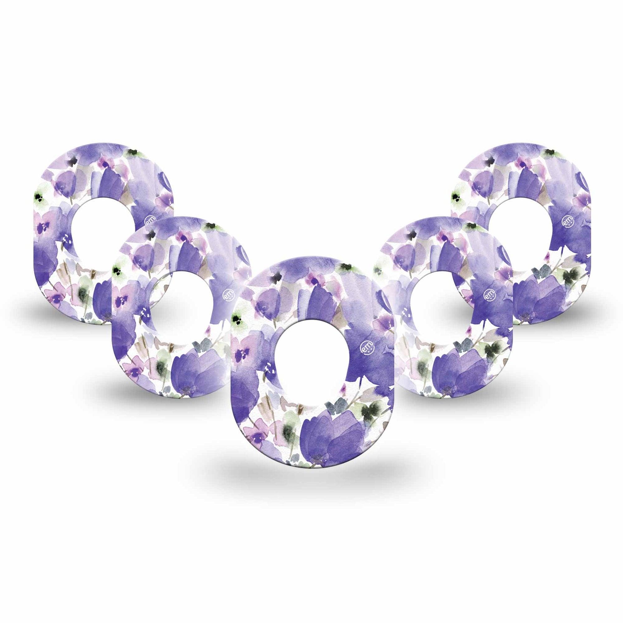 ExpressionMed Italian Blooms Dexcom G7 Mini Tape, Dexcom Stelo Glucose Biosensor System, 5-Pack Watercolor Lavender Purple Petals Patch Continuous Glucose Monitor Design
