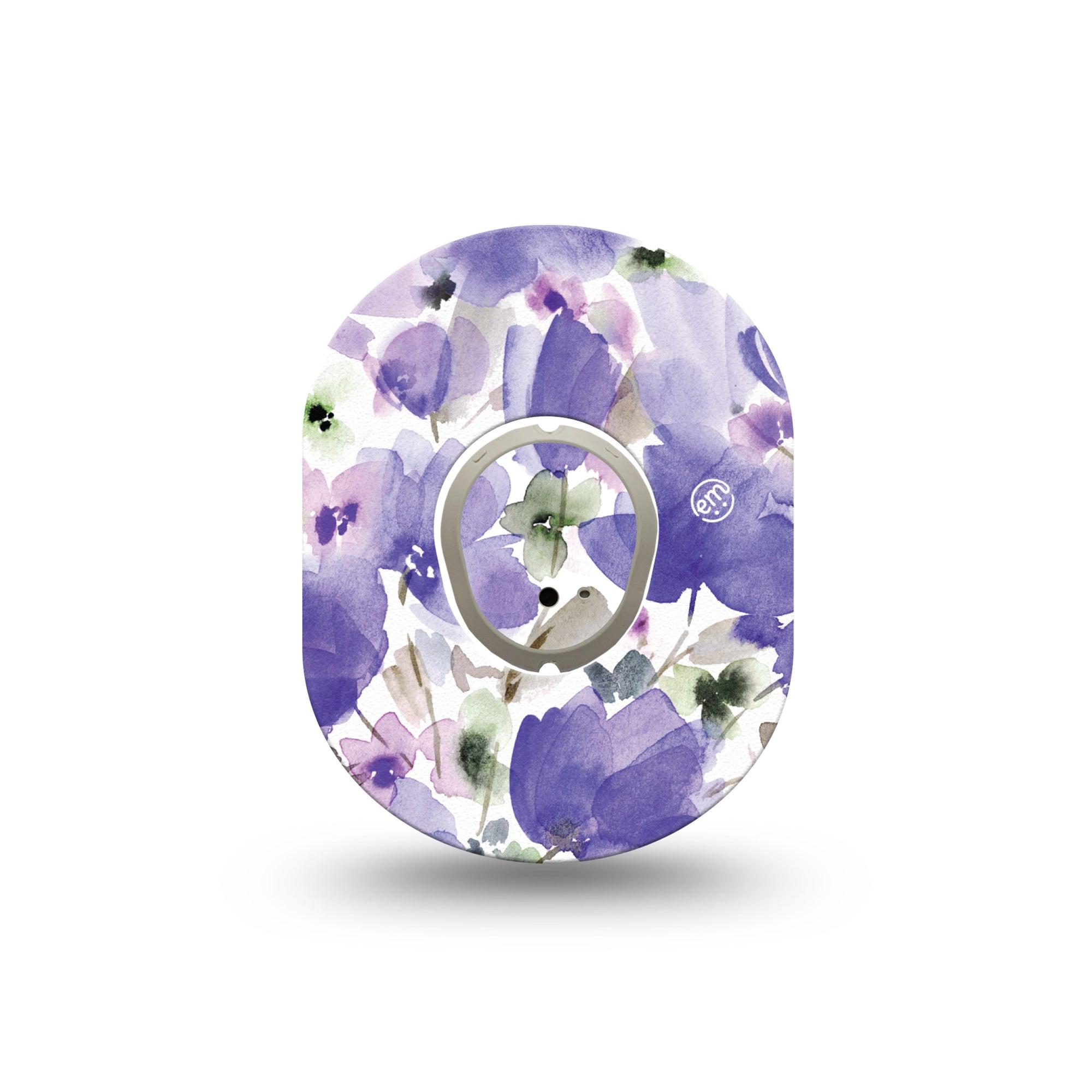 ExpressionMed Italian Blooms Dexcom G7 Mini Tape, Dexcom Stelo Glucose Biosensor System, Single Tape and Single Sticker Soothing Purple Lavender Flowers Patch Continuous Glucose Monitor Design