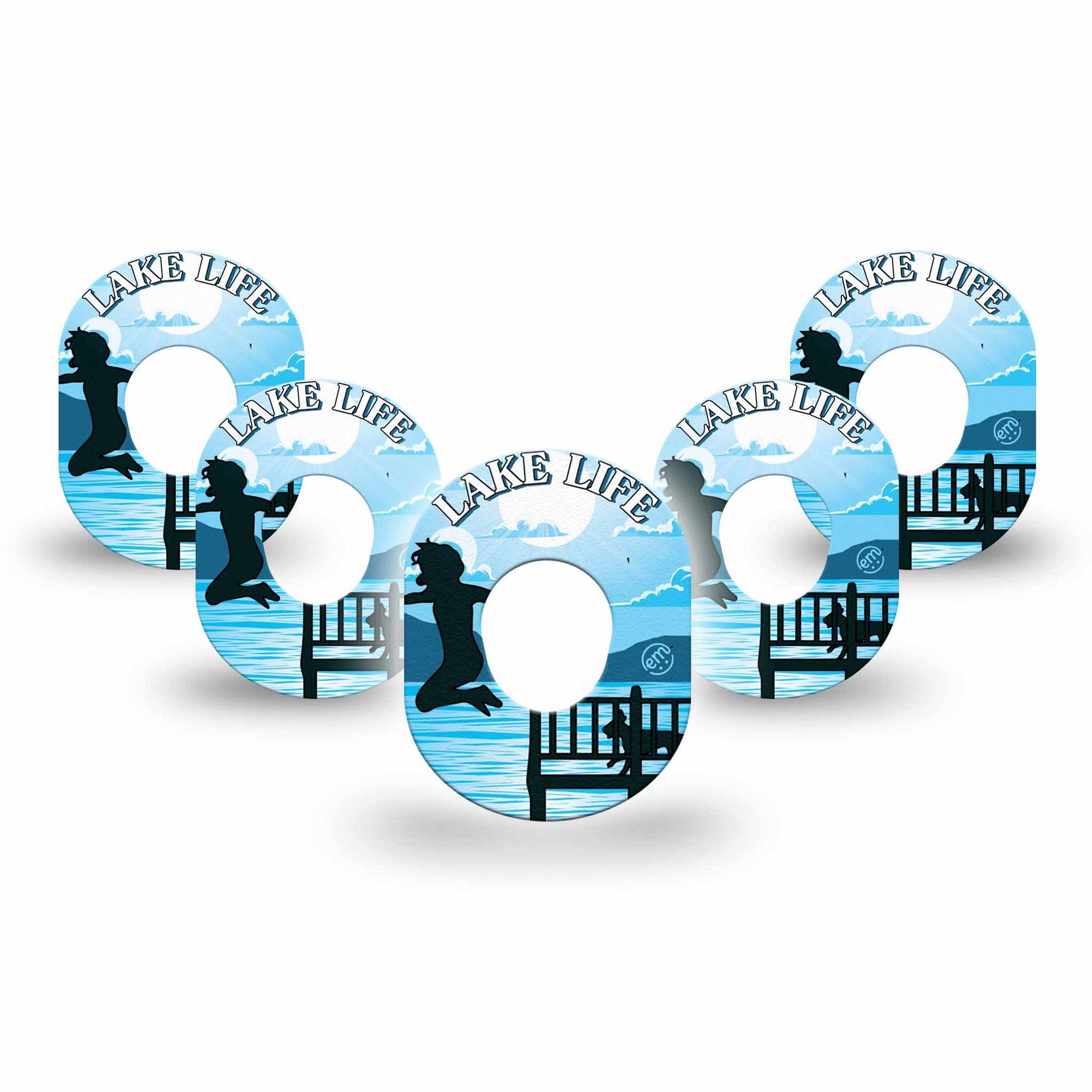 ExpressionMed Lake Life Dexcom G7 Mini Tape, Dexcom Stelo Glucose Biosensor System,  5-Pack Ocean Side Flip Flops Patch Continuous Glucose Monitor Design