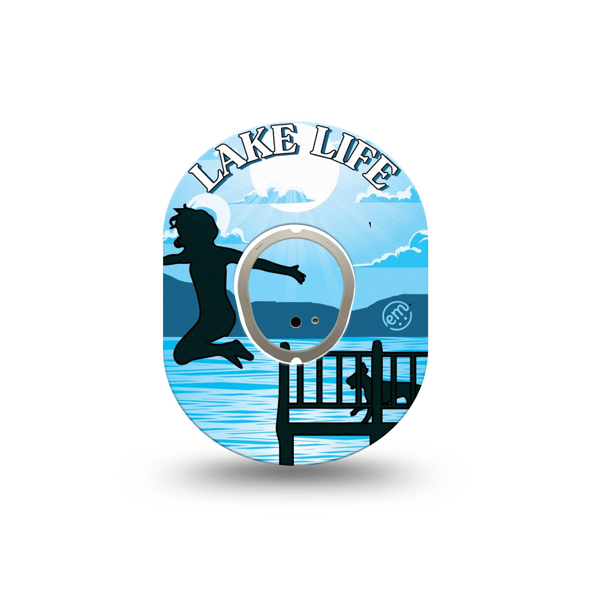 ExpressionMed Lake Life Dexcom G7 Mini Tape, Dexcom Stelo Glucose Biosensor System,  Single Tape and Single Sticker Big Splash In Summer Lake Patch Continuous Glucose Monitor Design