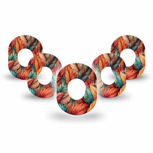 ExpressionMed Fall Leaf Feathers Dexcom G7 Mini Tape, Dexcom Stelo Glucose Biosensor System,  5-Pack Loose Feathers Inspired Patch Continuous Glucose Monitor Design