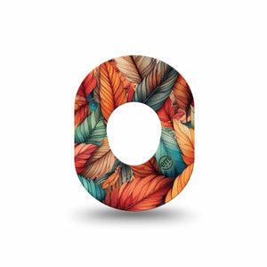 ExpressionMed Fall Leaf Feathers Dexcom G7 Mini Tape, Dexcom Stelo Glucose Biosensor System,  Single Vivid Orange Blue Feathers Patch Continuous Glucose Monitor Design