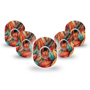 ExpressionMed Fall Leaf Feathers Dexcom G7 Mini Tape, Dexcom Stelo Glucose Biosensor System, 5-Pack Tape and 5-Pack Sticker Harvest Time Fall Feathers Patch Continuous Glucose Monitor Design