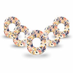 ExpressionMed Tinted Blooms Dexcom G7 Mini Tape, Dexcom Stelo Glucose Biosensor System,  5-Pack Orange Blue Painted Bouquet Patch Continuous Glucose Monitor Design