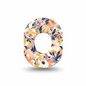 ExpressionMed Tinted Blooms Dexcom G7 Mini Tape, Dexcom Stelo Glucose Biosensor System,  Single Painted Orange Blue Toned Flowers Patch Continuous Glucose Monitor Design