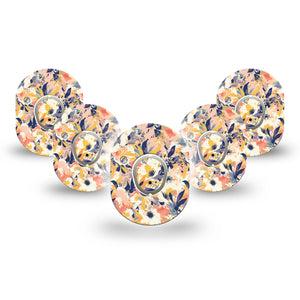 ExpressionMed Tinted Blooms Dexcom G7 Mini Tape, Dexcom Stelo Glucose Biosensor System,  5-Pack Tape and 5-Pack Sticker Painted Artistic Flower Painting Patch Continuous Glucose Monitor Design