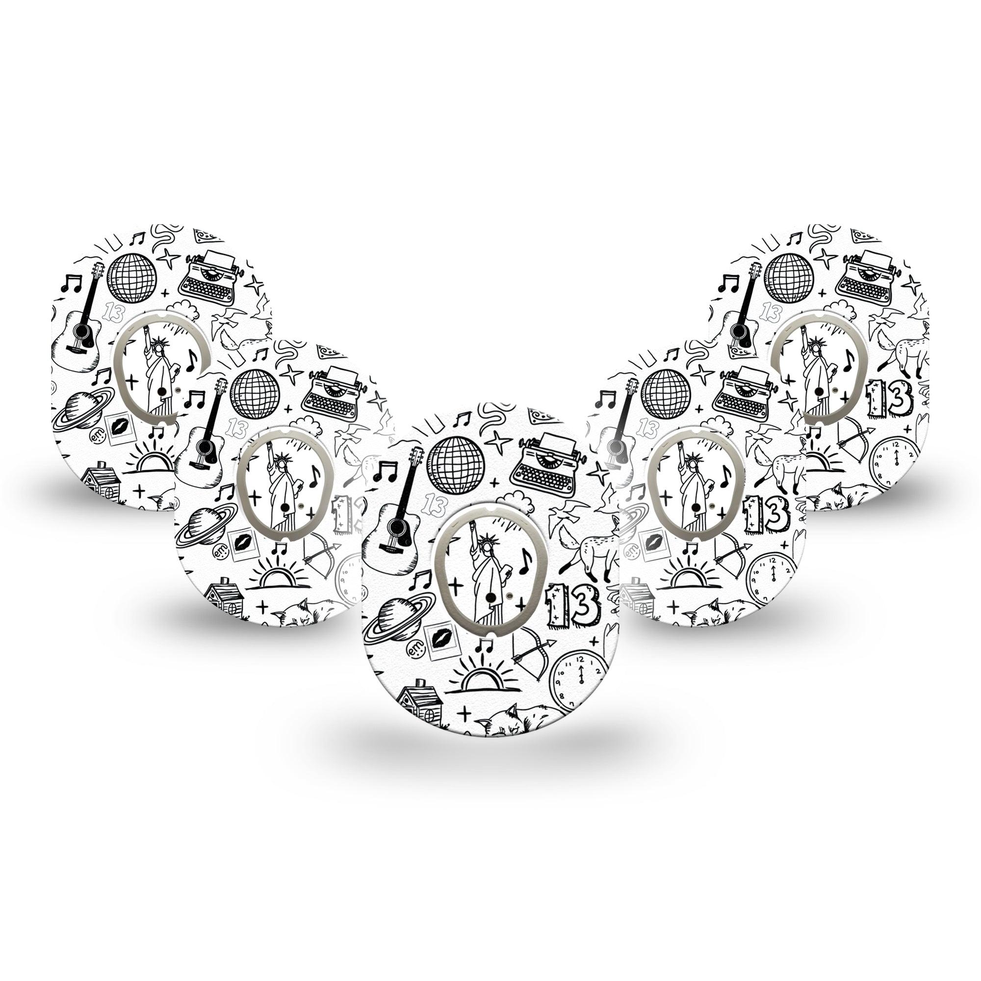 ExpressionMed Swift Dexcom G7 Mini Tape, Dexcom Stelo Glucose Biosensor System, 5-Pack Tape and 5-Pack Sticker Taylor Swift Icons Patch Continuous Glucose Monitor Design