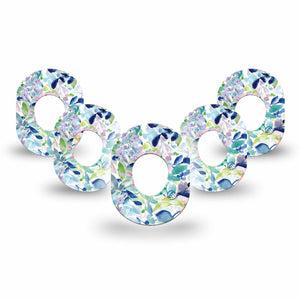 ExpressionMed Subdued Tropics Dexcom G7 Mini Tape, Dexcom Stelo Glucose Biosensor System,  5-Pack Soft Blue Pink Hues Floral Patch Continuous Glucose Monitor Design