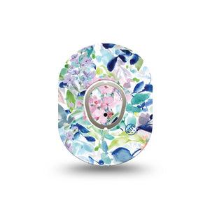 ExpressionMed Subdued Tropics Dexcom G7 Mini Tape, Dexcom Stelo Glucose Biosensor System,  Single Tape and Single Sticker Pastel-Toned Watercolor Floral Mural Patch Continuous Glucose Monitor Design