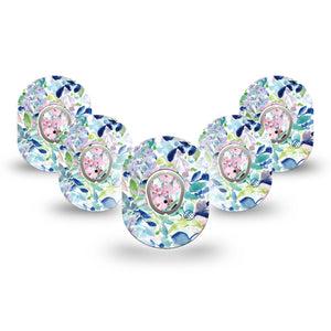 ExpressionMed Subdued Tropics Dexcom G7 Mini Tape, Dexcom Stelo Glucose Biosensor System,  5-Pack Tape and 5-Pack Sticker Delicate Painted Flowers Patch Continuous Glucose Monitor Design