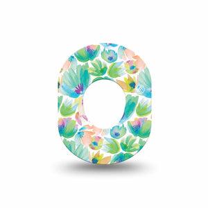 ExpressionMed Happy Go Lucky Flowers Dexcom G7 Mini Tape, Dexcom Stelo Glucose Biosensor System,  Single Green Toned Palette Florals Patch Continuous Glucose Monitor Design