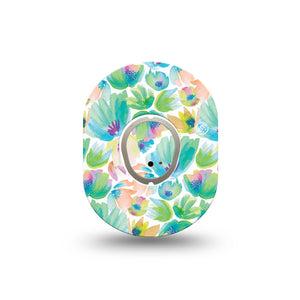 ExpressionMed Happy Go Lucky Flowers Dexcom G7 Mini Tape, Dexcom Stelo Glucose Biosensor System,  Single Tape and Single Sticker Green Toned Palette Florals Patch Continuous Glucose Monitor Design
