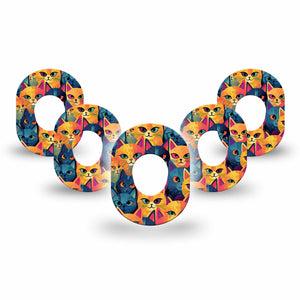 ExpressionMed Catorama Dexcom G7 Mini Tape, Dexcom Stelo Glucose Biosensor System,  5-Pack Mixed Hue Cat Pattern Artwork Patch Continuous Glucose Monitor Design