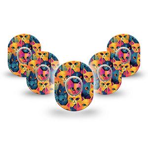 ExpressionMed Catorama Dexcom G7 Mini Tape, Dexcom Stelo Glucose Biosensor System,  5-Pack Tape and 5-Pack Sticker Cute Cat Face Patterns Patch Continuous Glucose Monitor Design
