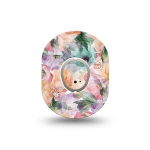 ExpressionMed Flower Clouds Dexcom G7 Mini Tape, Dexcom Stelo Glucose Biosensor System, Single Tape and Single Sticker Light Purple Pink Orange Blossoms, Patch Continuous Glucose Monitor Design