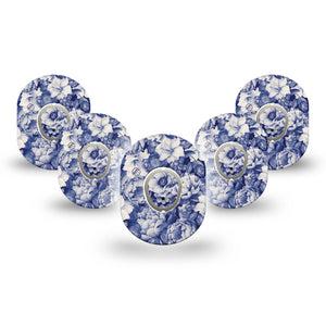 ExpressionMed Moody Blues Dexcom G7 Mini Tape, Dexcom Stelo Glucose Biosensor System, 5-Pack Tape and 5-Pack Sticker Beautiful Calming Blue Garden, Patch Continuous Glucose Monitor Design