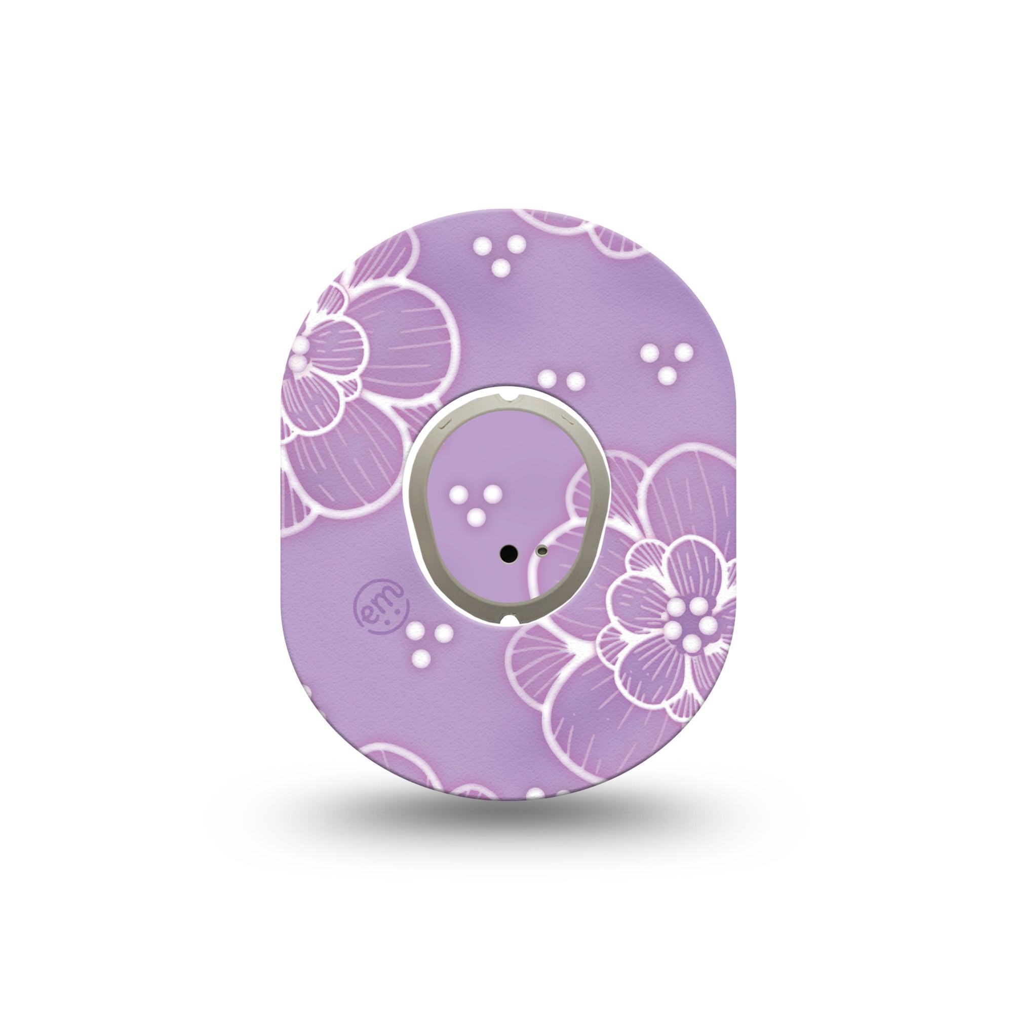 ExpressionMed Purple Flowers Dexcom G7 Mini Tape, Dexcom Stelo Glucose Biosensor System, Single Tape and Single Sticker Pastel Purple Florals, Patch Continuous Glucose Monitor Design