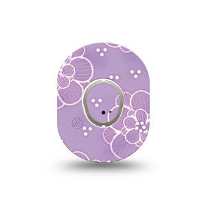 ExpressionMed Purple Flowers Dexcom G7 Mini Tape, Dexcom Stelo Glucose Biosensor System, Single Tape and Single Sticker Pastel Purple Florals, Patch Continuous Glucose Monitor Design