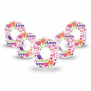 ExpressionMed Abundance of Love Dexcom G7 Mini Tape, Dexcom Stelo Glucose Biosensor System, 5-Pack Tape Vivid Heart Array And Love, Patch Continuous Glucose Monitor Design