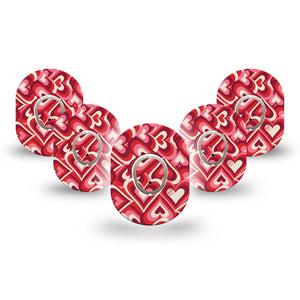 ExpressionMed Valentine Hearts Dexcom G7 Mini Tape, Dexcom Stelo Glucose Biosensor System, 5-Pack Tape and 5-Pack Sticker Heart Romantic Inspired, Patch Continuous Glucose Monitor Design