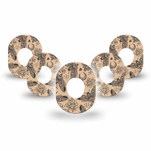 ExpressionMed Tattoo Print Dexcom G7 Mini Tape, Dexcom Stelo Glucose Biosensor System, 5-Pack Tape Beige Moth Butterfly Bug, Patch Continuous Glucose Monitor Design