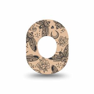 ExpressionMed Tattoo Print Dexcom G7 Mini Tape, Dexcom Stelo Glucose Biosensor System, Single Tape Tattoo Style Moth Rose, Patch Continuous Glucose Monitor Design