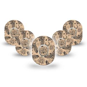 ExpressionMed Tattoo Print Dexcom G7 Mini Tape, Dexcom Stelo Glucose Biosensor System, 5-Pack Tape and 5-Pack Sticker Butterfly Moth Motif, Patch Continuous Glucose Monitor Design