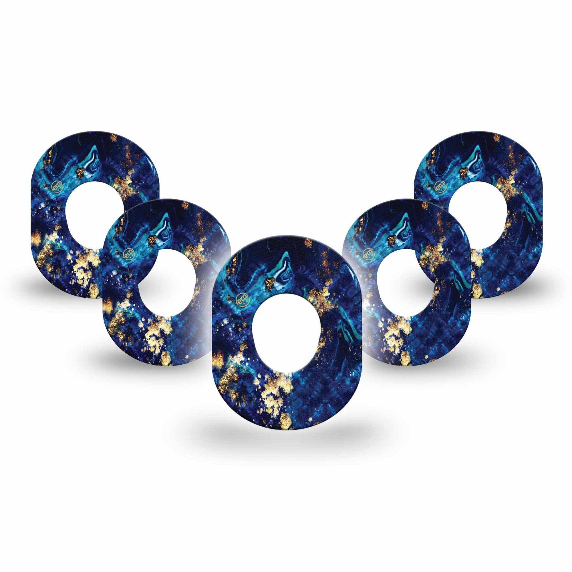 ExpressionMed Molten Midnight Dexcom G7 Mini Tape, Dexcom Stelo Glucose Biosensor System, 5-Pack Tape Smoky Melted Blue Hues Gold, Patch Continuous Glucose Monitor Design