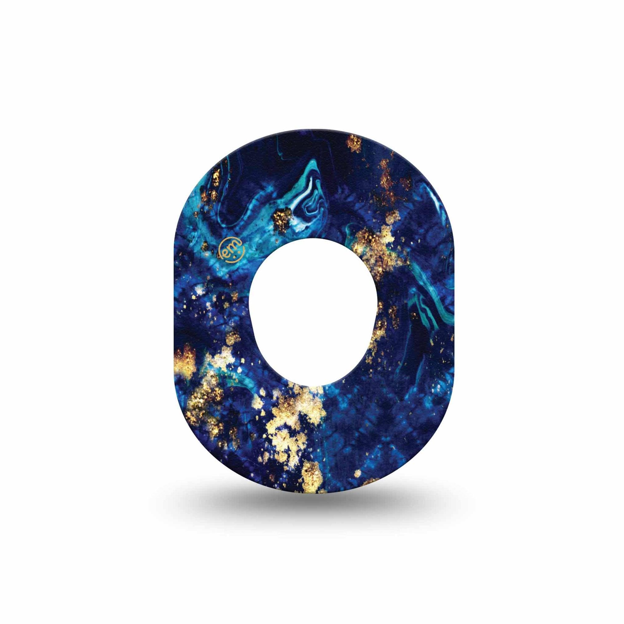 ExpressionMed Molten Midnight Dexcom G7 Mini Tape, Dexcom Stelo Glucose Biosensor System, Single Tape Deep Blue Wavy Gold Details, Patch Continuous Glucose Monitor Design