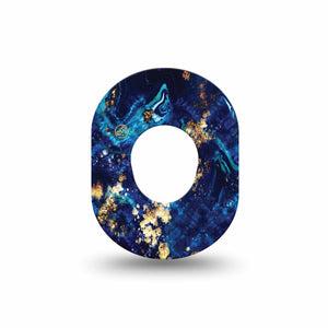 ExpressionMed Molten Midnight Dexcom G7 Mini Tape, Dexcom Stelo Glucose Biosensor System, Single Tape Deep Blue Wavy Gold Details, Patch Continuous Glucose Monitor Design