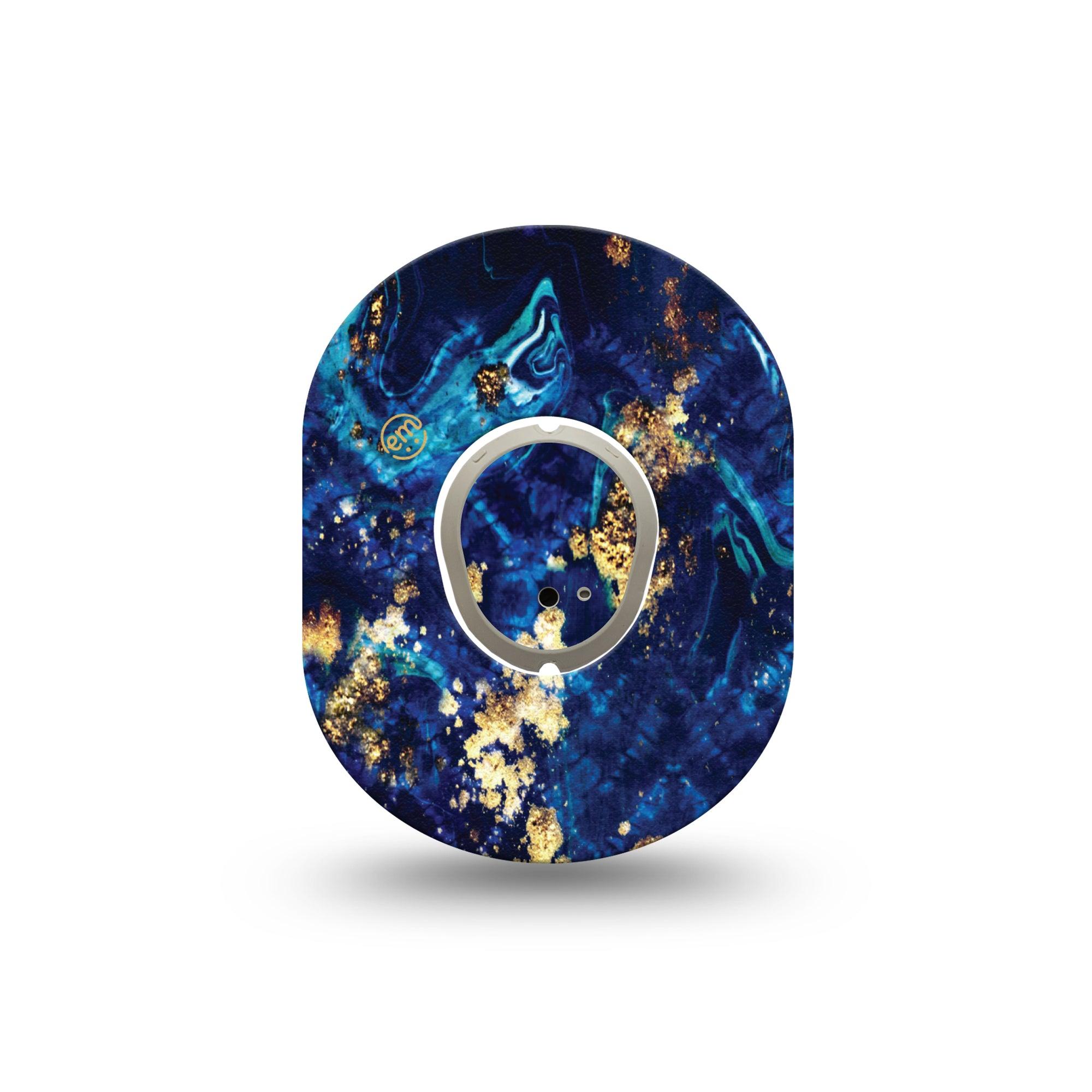 ExpressionMed Molten Midnight Dexcom G7 Mini Tape, Dexcom Stelo Glucose Biosensor System, Single Tape and Single Sticker Blue Chevron Gold Marble, Patch Continuous Glucose Monitor Design