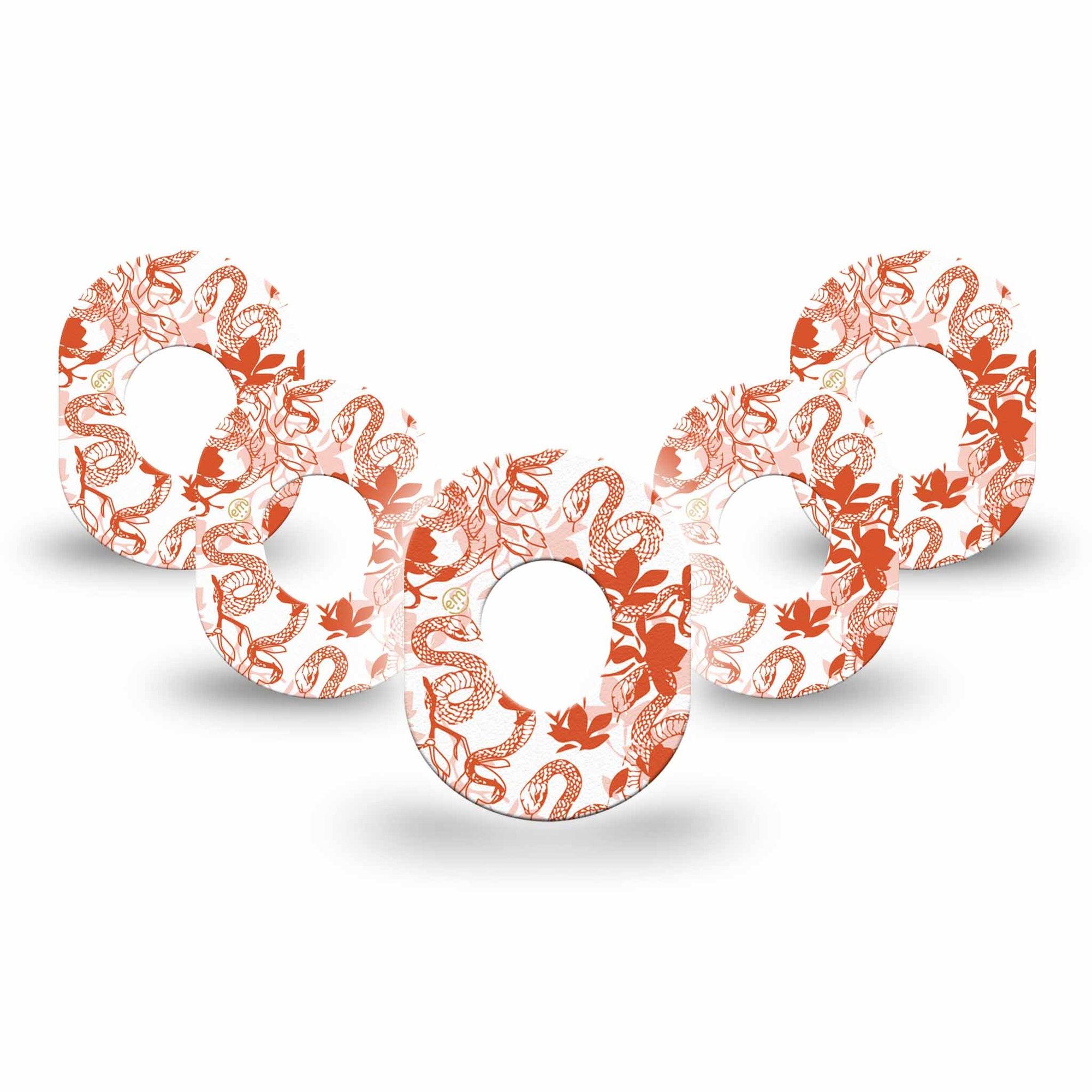 ExpressionMed Lava Coil Floral Dexcom G7 Mini Tape, Dexcom Stelo Glucose Biosensor System, 5- Pack Tape Peach Orange Snake Vines, Patch Continuous Glucose Monitor Design