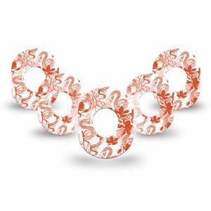 ExpressionMed Lava Coil Floral Dexcom G7 Mini Tape, Dexcom Stelo Glucose Biosensor System, 5- Pack Tape Peach Orange Snake Vines, Patch Continuous Glucose Monitor Design