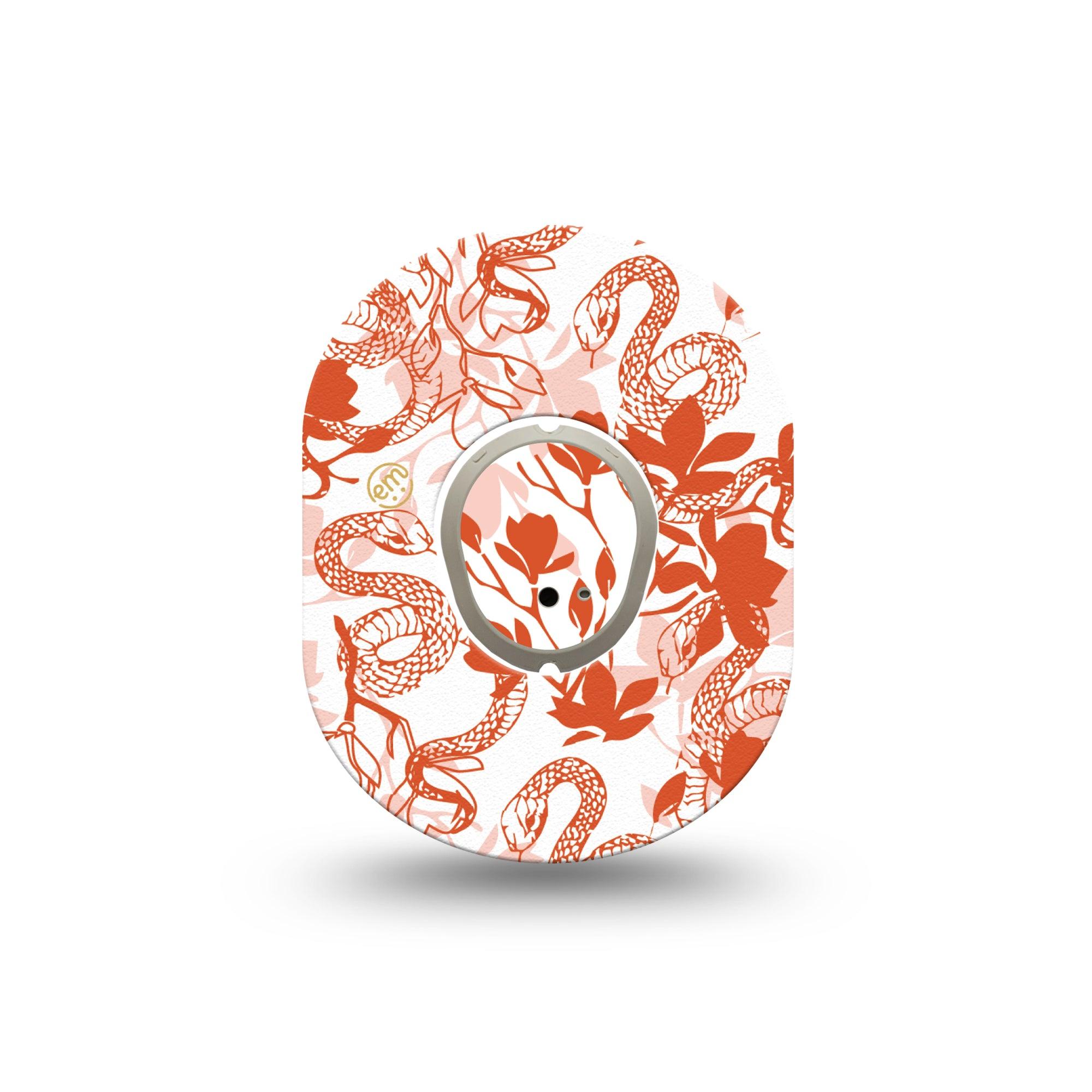 ExpressionMed Lava Coil Floral Dexcom G7 Mini Tape, Dexcom Stelo Glucose Biosensor System, Single Tape and Single Sticker Viper Snake Vine Orange Outline, Patch Continuous Glucose Monitor Design