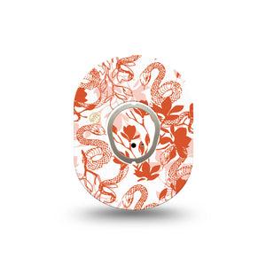 ExpressionMed Lava Coil Floral Dexcom G7 Mini Tape, Dexcom Stelo Glucose Biosensor System, Single Tape and Single Sticker Viper Snake Vine Orange Outline, Patch Continuous Glucose Monitor Design