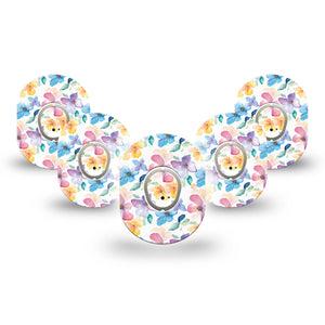 ExpressionMed Luminous Florals Dexcom G7 Mini Tape, Dexcom Stelo Glucose Biosensor System, 5-Pack Tape and 5-Pack Sticker Pastel Multicolored Petals, Patch Continuous Glucose Monitor Design