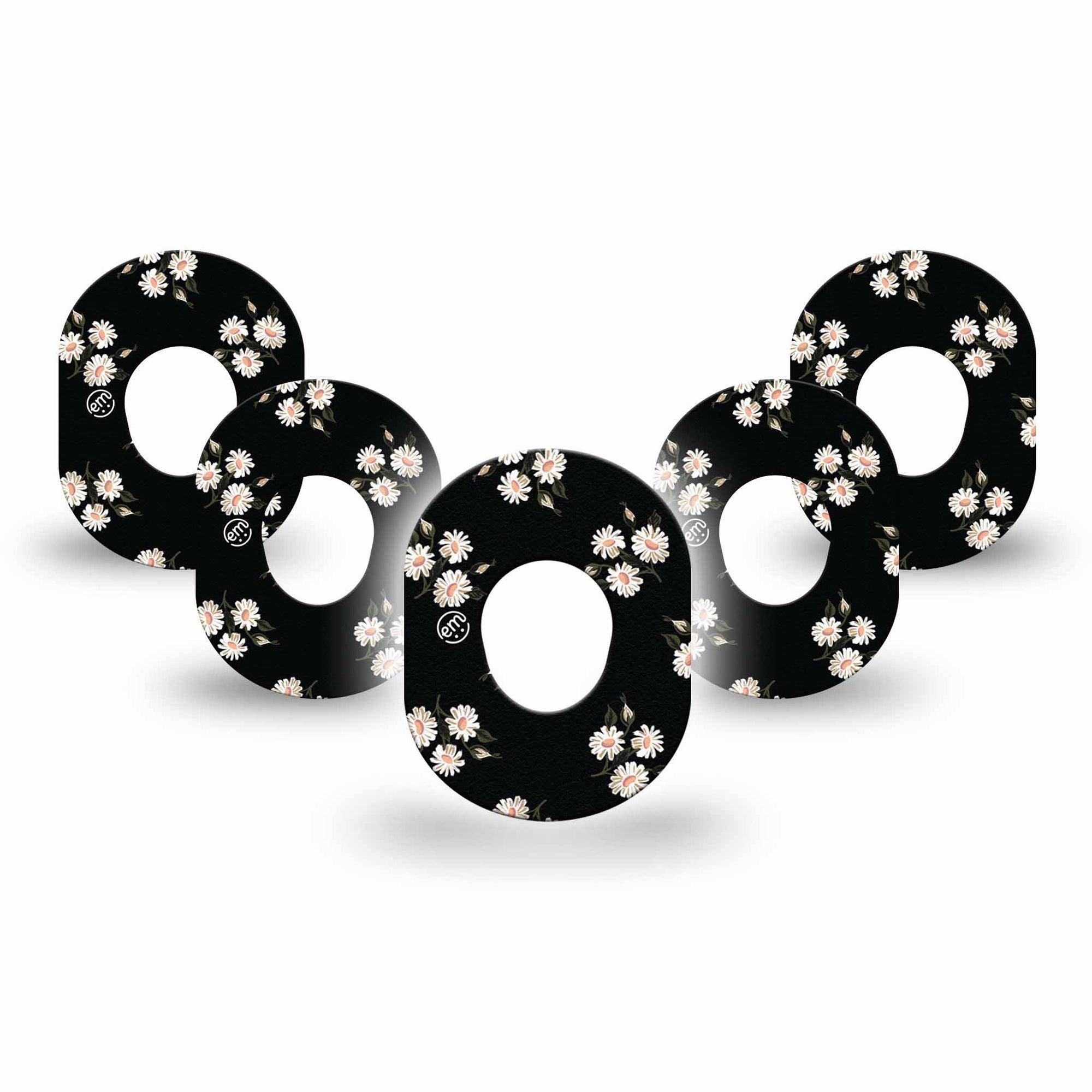 ExpressionMed Black Daisies Dexcom G7 Mini Tape, Dexcom Stelo Glucose Biosensor System, 5-pack Tape Dark Spring Daisy Pattern, Patch Continuous Glucose Monitor Design