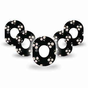 ExpressionMed Black Daisies Dexcom G7 Mini Tape, Dexcom Stelo Glucose Biosensor System, 5-pack Tape Dark Spring Daisy Pattern, Patch Continuous Glucose Monitor Design