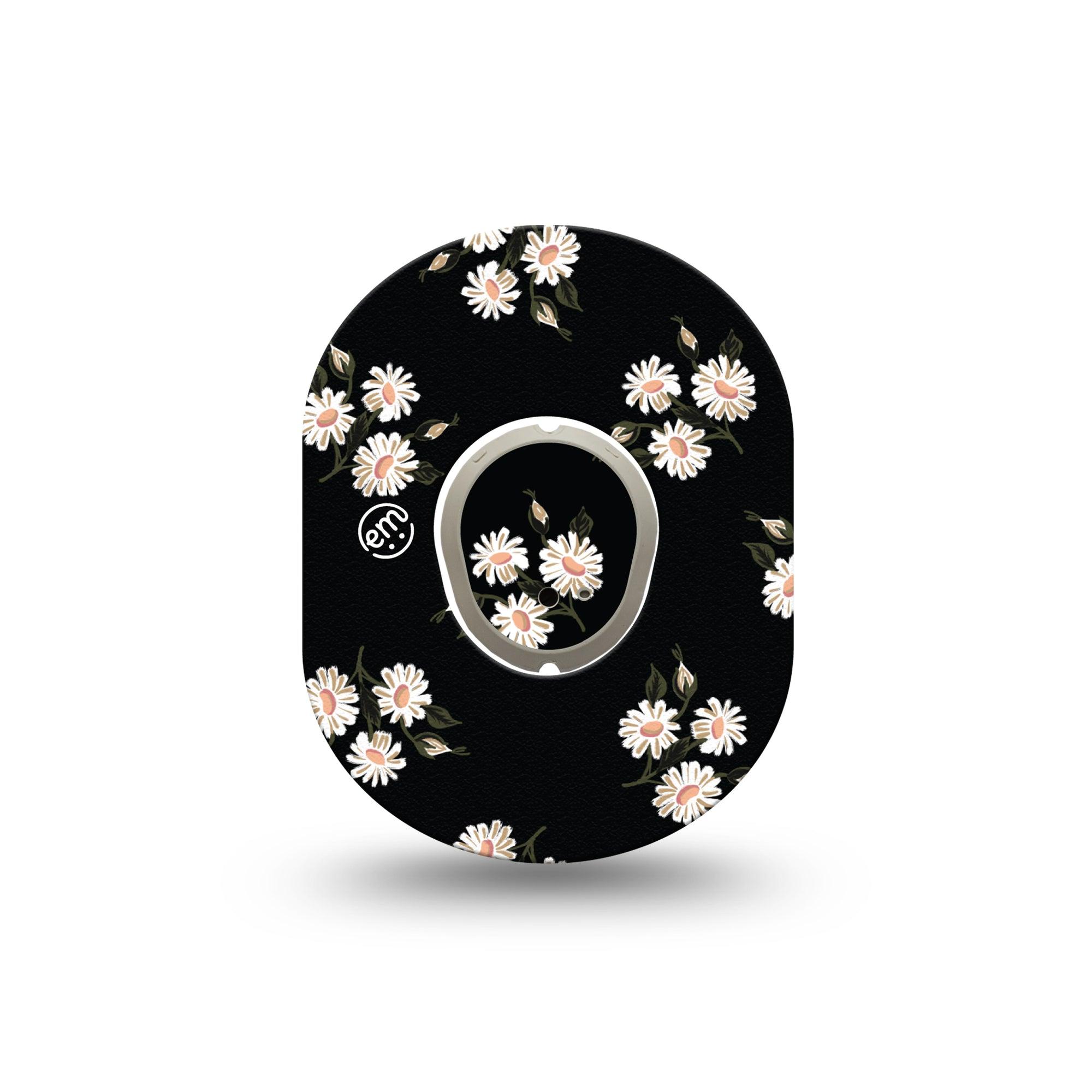 ExpressionMed Black Daisies Dexcom G7 Mini Tape, Dexcom Stelo Glucose Biosensor System, Single Tape and Single Sticker Small White Daisies, Patch Continuous Glucose Monitor Design