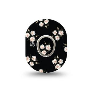ExpressionMed Black Daisies Dexcom G7 Mini Tape, Dexcom Stelo Glucose Biosensor System, Single Tape and Single Sticker Small White Daisies, Patch Continuous Glucose Monitor Design