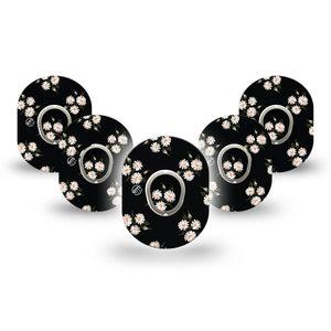 ExpressionMed Black Daisies Dexcom G7 Mini Tape, Dexcom Stelo Glucose Biosensor System, 5-Pack Tape and 5-Pack Sticker White Daisy Black Print, Patch Continuous Glucose Monitor Design