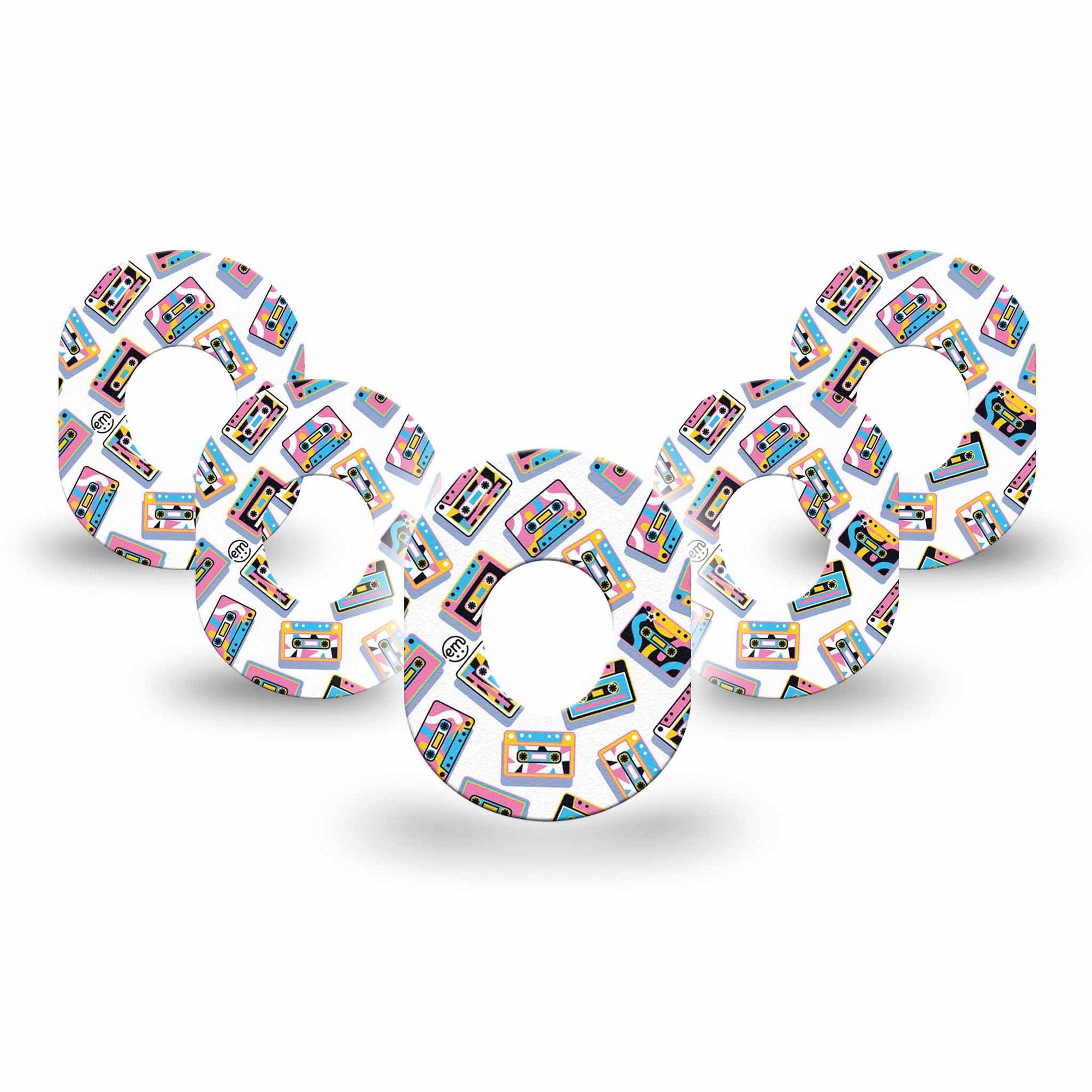 ExpressionMed Vintage Music Tapes Dexcom G7 Mini Tape, Dexcom Stelo Glucose Biosensor System, 5-Pack Tape Neon Cassette Tapes, Adhesive Tape CGM Design