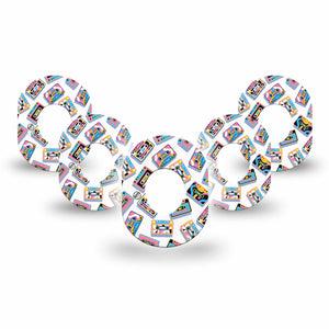 ExpressionMed Vintage Music Tapes Dexcom G7 Mini Tape, Dexcom Stelo Glucose Biosensor System, 5-Pack Tape Neon Cassette Tapes, Adhesive Tape CGM Design