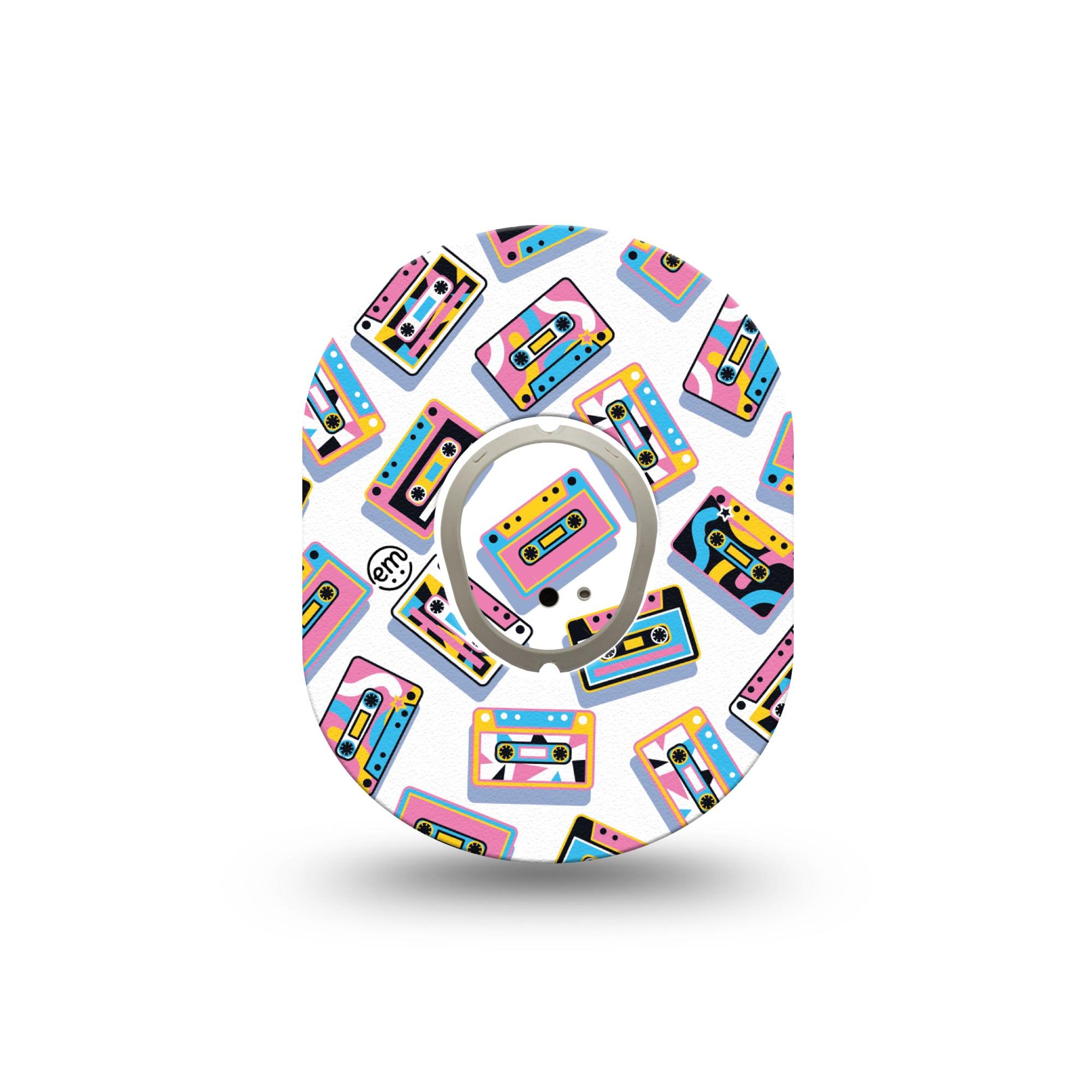 ExpressionMed Vintage Music Tapes Dexcom G7 Mini Tape, Dexcom Stelo Glucose Biosensor System, Single Tape and Single Sticker Bright Cassette Pattern, Adhesive Tape CGM Design