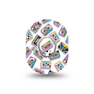 ExpressionMed Vintage Music Tapes Dexcom G7 Mini Tape, Dexcom Stelo Glucose Biosensor System, Single Tape and Single Sticker Bright Cassette Pattern, Adhesive Tape CGM Design